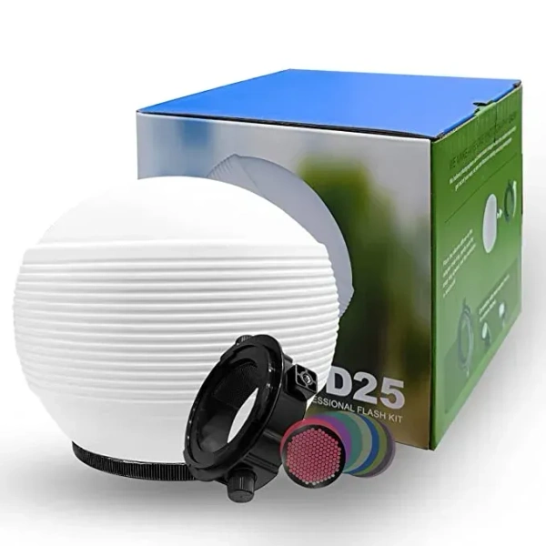 D25 Professional Flash Accessories Kit Universally Compatible | Flash Diffuser | Bounce | Grid| Gel | Grip & Sphere (3 in 1 Mount Adapter)