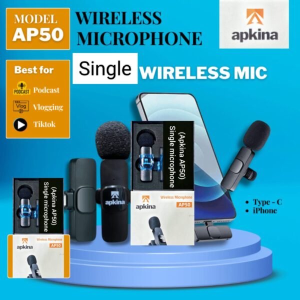 Apkina AP50 Wireless Microphone Type C & Lighting Single Mic