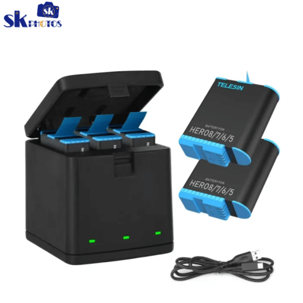 TELESIN 3 Slots LED Storage Charger Box for GoPro HERO 8/7/6/5
