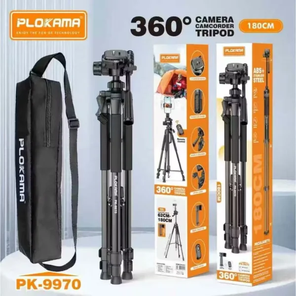 Plokama PK9970 Professional Tripod | Adjustable Aluminum Alloy Tripod Stand | Heavy-Duty Camera & Mobile Tripod for Photography & Videography | 360° Rotation | Travel-Friendly