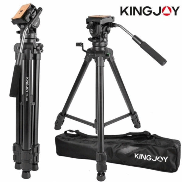 Kingjoy VT-1500 Adjustable Camera Video Tripod Legs Stand with Detachable Fluid Drag Pan Tilt Head