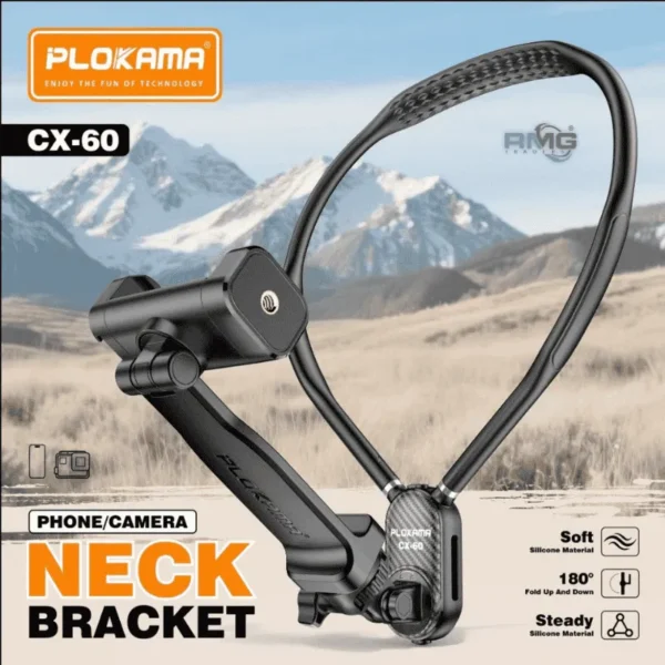 Plokama CX-60 Phone Camera Neck Bracket – Flexible Silicone Holder with 1/4 Adapter & Rotary Interface