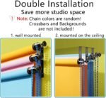 Photography Backdrop Wall Mount 3 Roller Support System, Manual Photo Background Ceiling Holder, Including 2 Tri-fold Hooks, 6 Expand Bars, 3 Chains, for Home Studio Live Stream Game Video - Image 3
